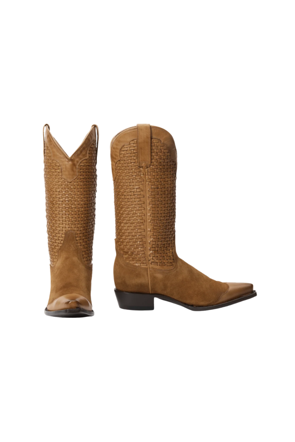 The Great. Basket Weave Cowboy Boot - Rusted Tan