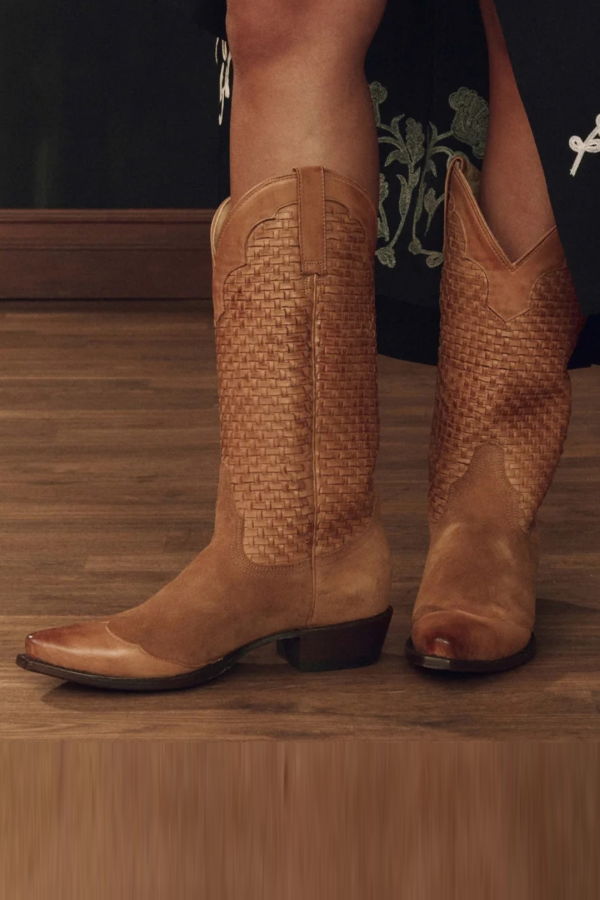 The Great. Basket Weave Cowboy Boot - Rusted Tan
