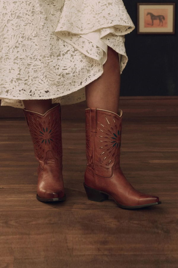 The Great. Southwest Cowboy Boot - Chestnut / Turquoise Sunburst