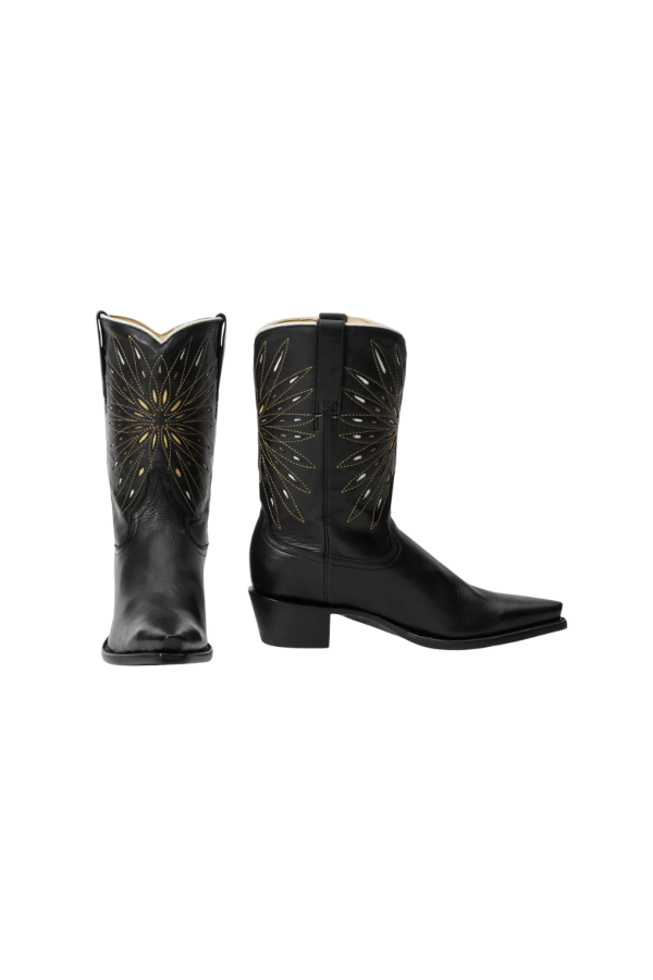The Great. Southwest Cowboy Boot - Black / Gold Sunburst