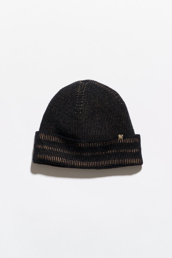 Billy Reid Bishop Rib Beanie - Black/Gold