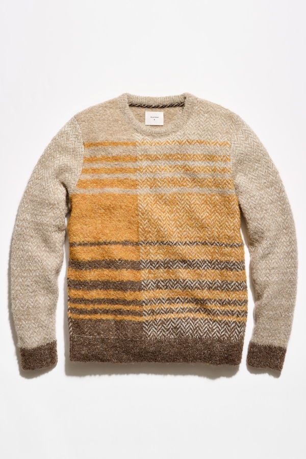 Billy Reid Boucle Archive Plaid Crewneck Sweater - Scotch Multi