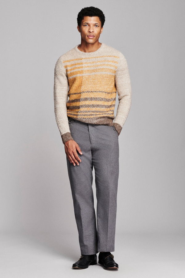 Billy Reid Boucle Archive Plaid Crewneck Sweater - Scotch Multi