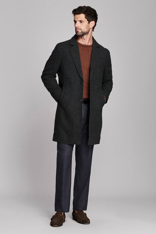 Billy Reid Herringbone Otto Overcoat - Asphalt