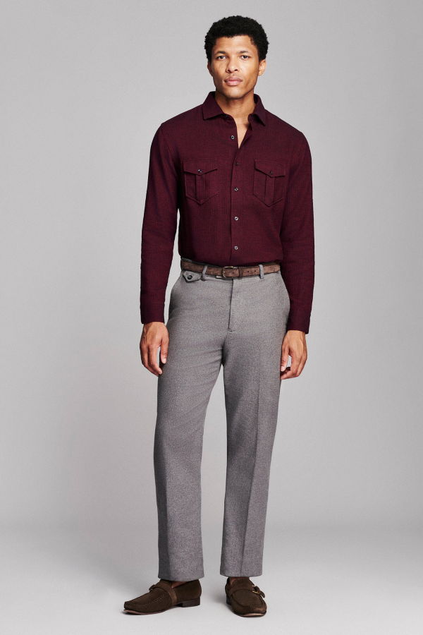 Billy Reid Herringbone Scout Shirt - Plum