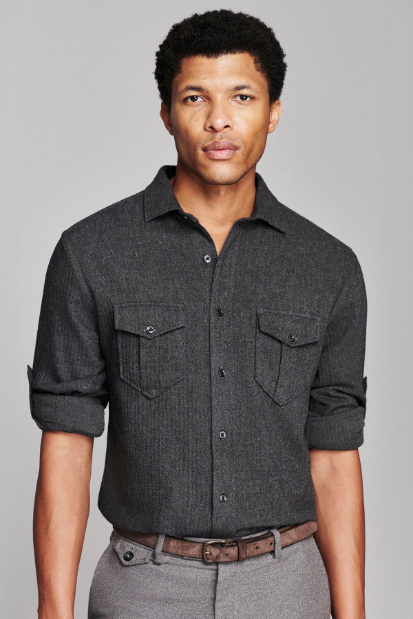 Billy Reid Herringbone Scout Shirt - Gray