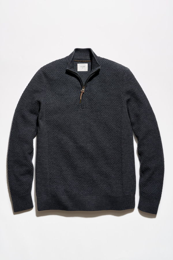 Billy Reid Honeycomb Half Zip Sweater - Asphalt Heather