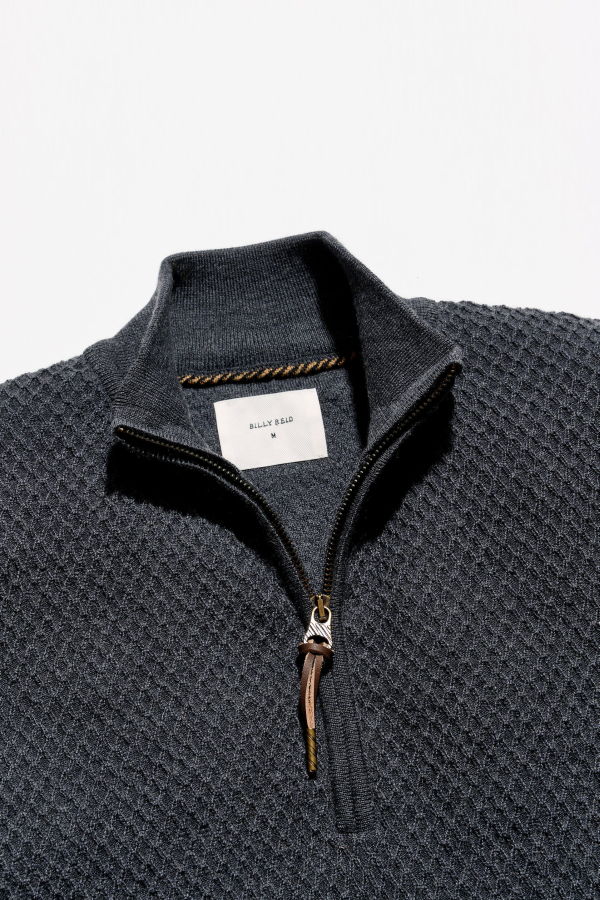 Billy Reid Honeycomb Half Zip Sweater - Asphalt Heather