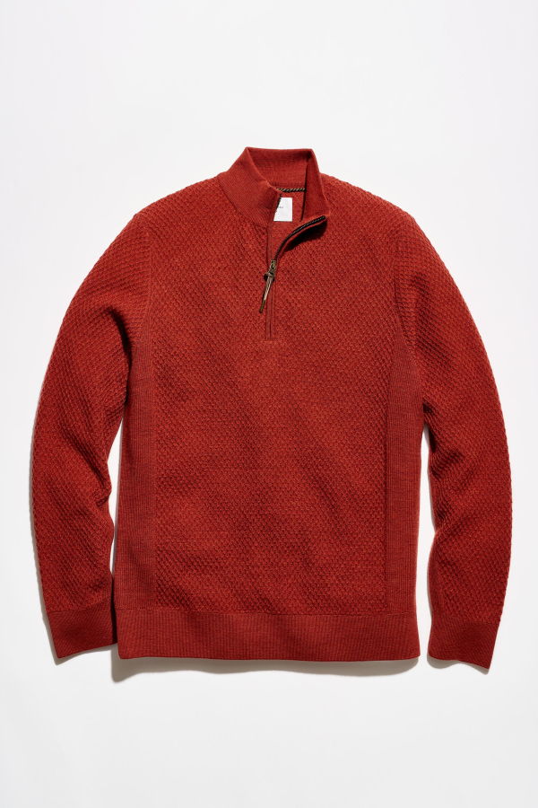 Billy Reid Honeycomb Half Zip Sweater - Spice Heather