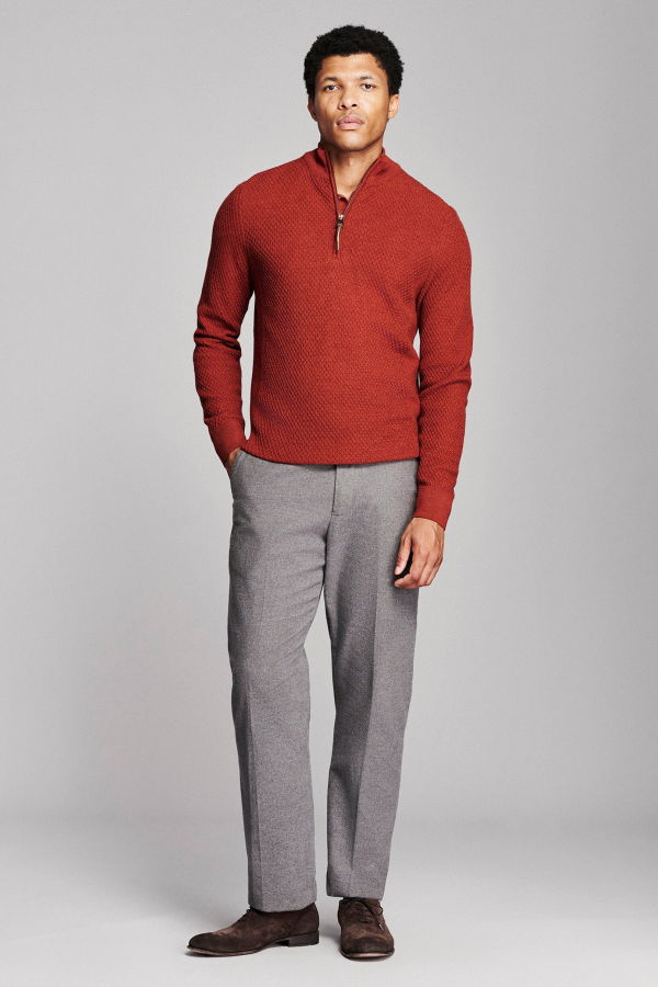 Billy Reid Honeycomb Half Zip Sweater - Spice Heather