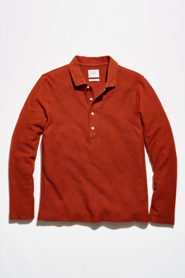 Billy Reid Long Sleeve Hemp Cotton Twill Polo - Spice