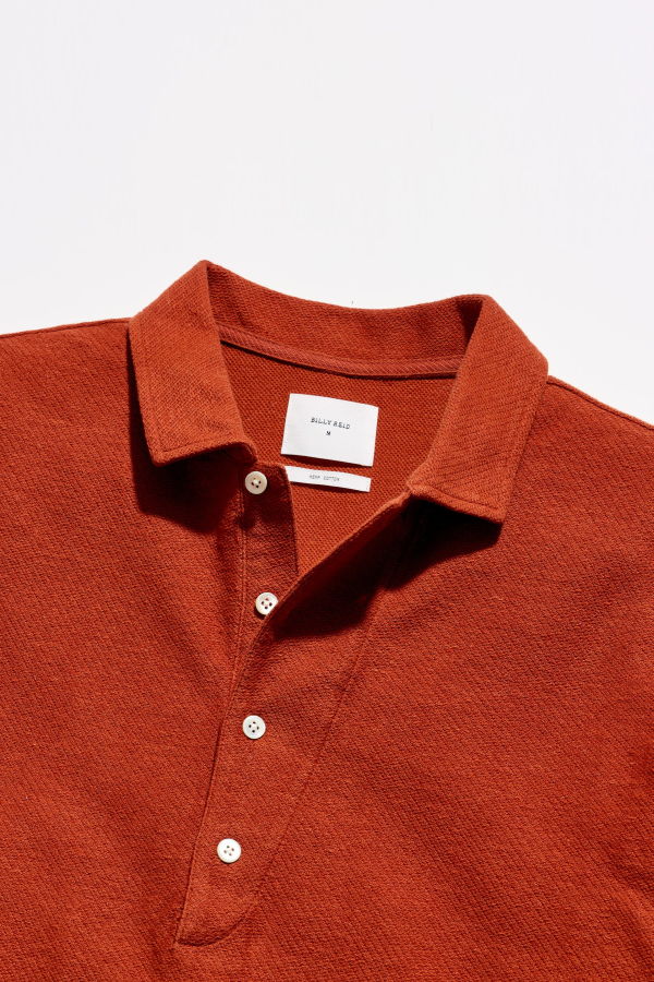 Billy Reid Long Sleeve Hemp Cotton Twill Polo - Spice