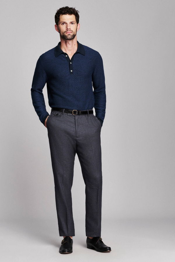 Billy Reid Step Jacquard Sweater Polo - Carbon Blue Multi