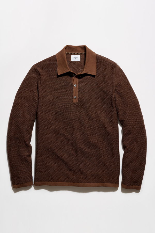 Billy Reid Step Jacquard Sweater Polo - Brown Multi