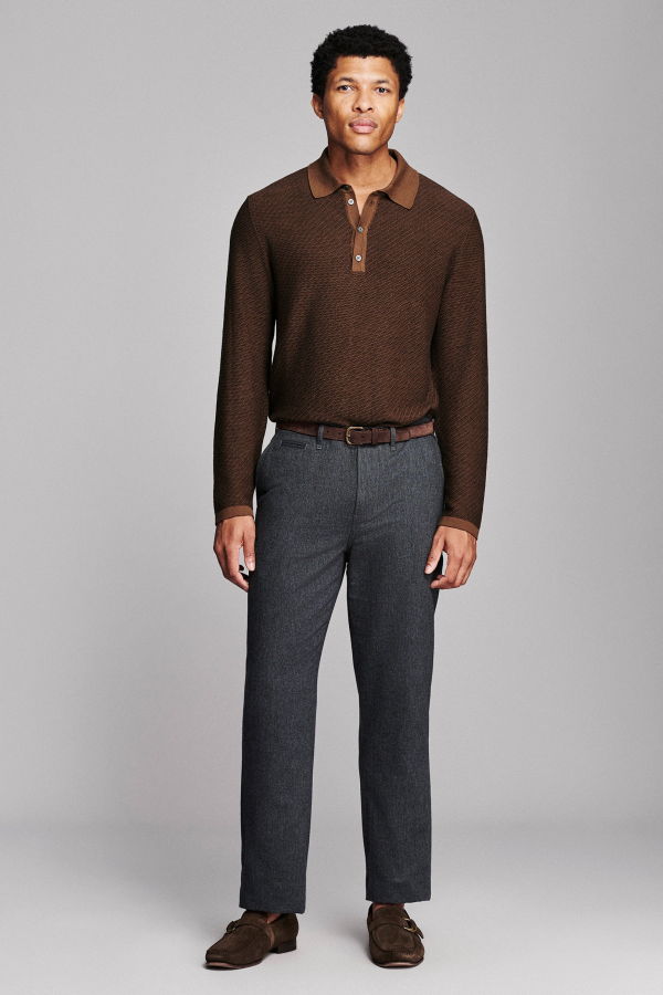 Billy Reid Step Jacquard Sweater Polo - Brown Multi