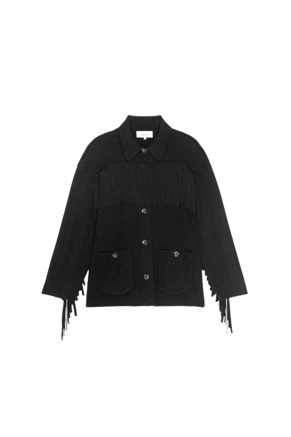 The Great. The Western Fringe Sweater Jacket - Black