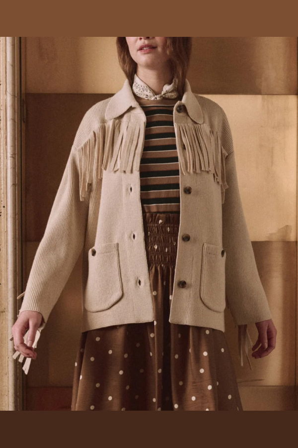 The Great. Western Fringe Sweater Jacket - Natural