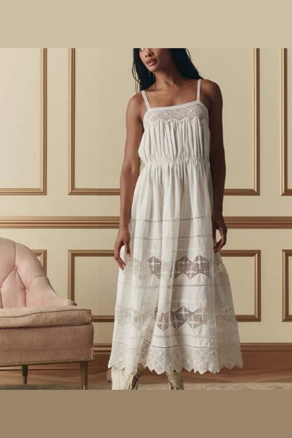 The Great. Rosette Crochet Dress - Cream