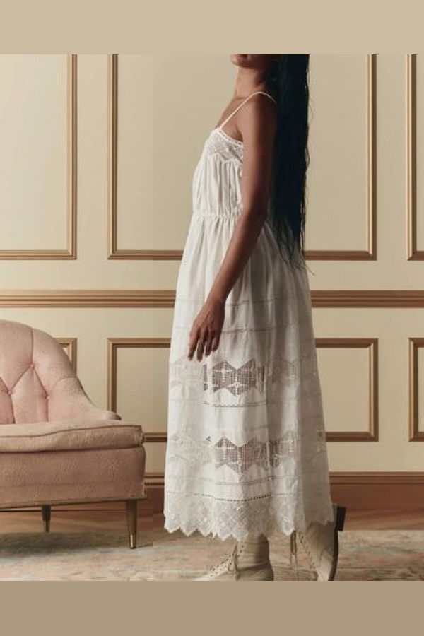 The Great. Rosette Crochet Dress - Cream
