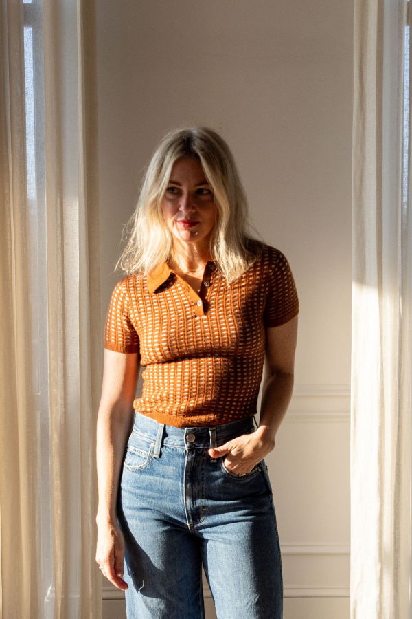 Guest in Residence Shrunken Waffle Polo - Burnt Sienna/Sandstone