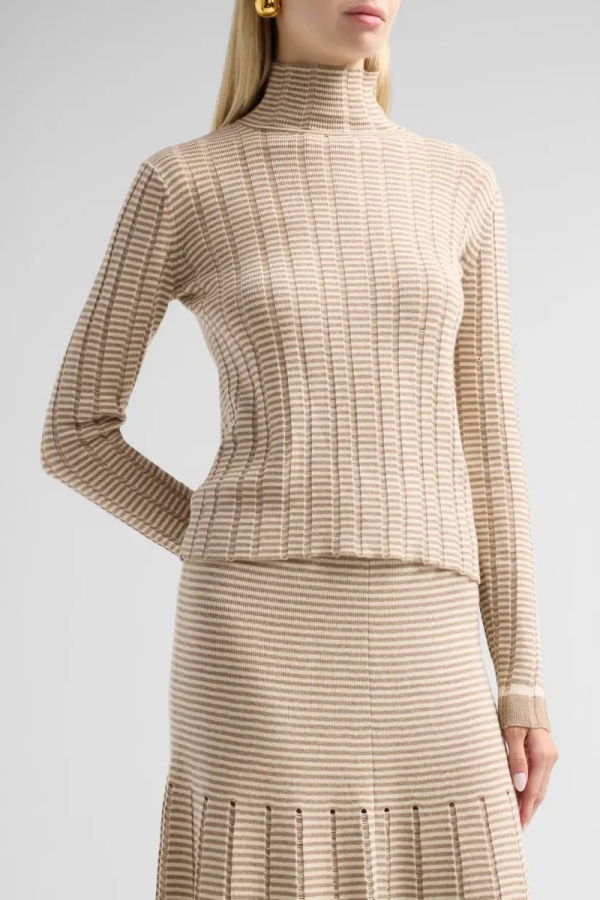 Proenza Schouler Stina Ladder-Stripe Turtleneck Top - Bronze/Cream