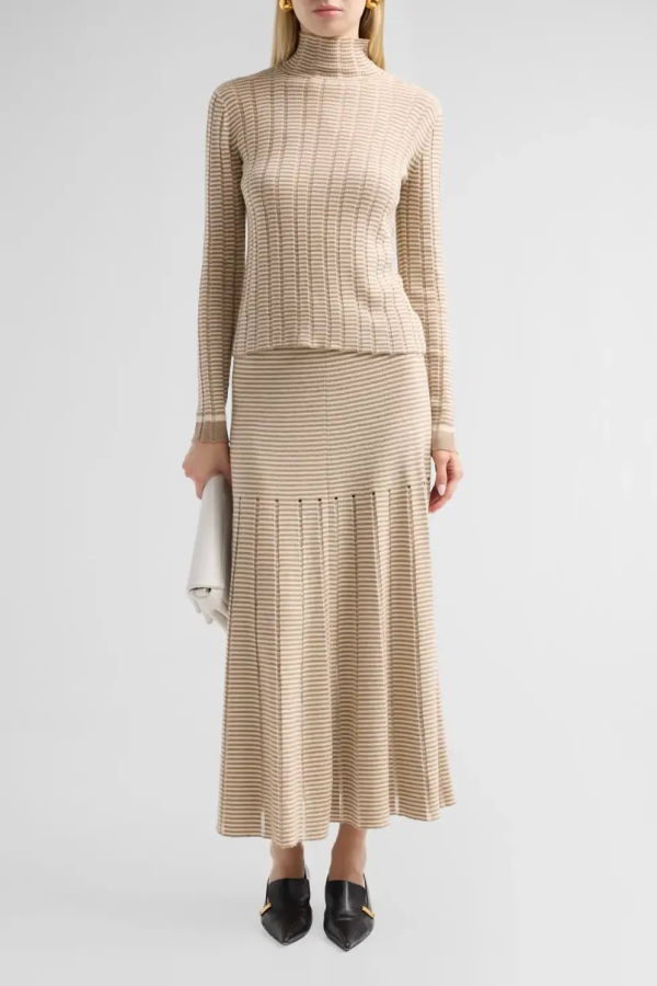 Proenza Schouler Stina Ladder-Stripe Turtleneck Top - Bronze/Cream