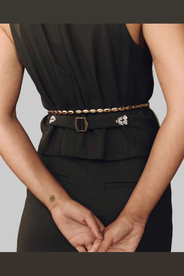 The Great. The Beaded Belt - Black with Gold