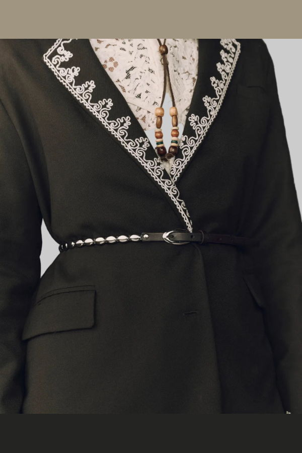 The Great. The Beaded Belt - Black with Silver