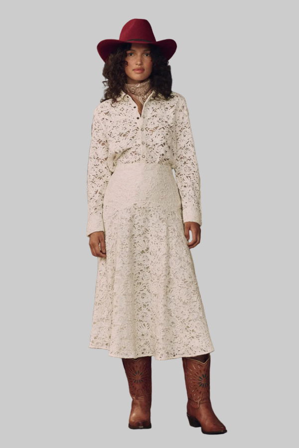 The Great. The Relic Lace Saddle Skirt - Cream