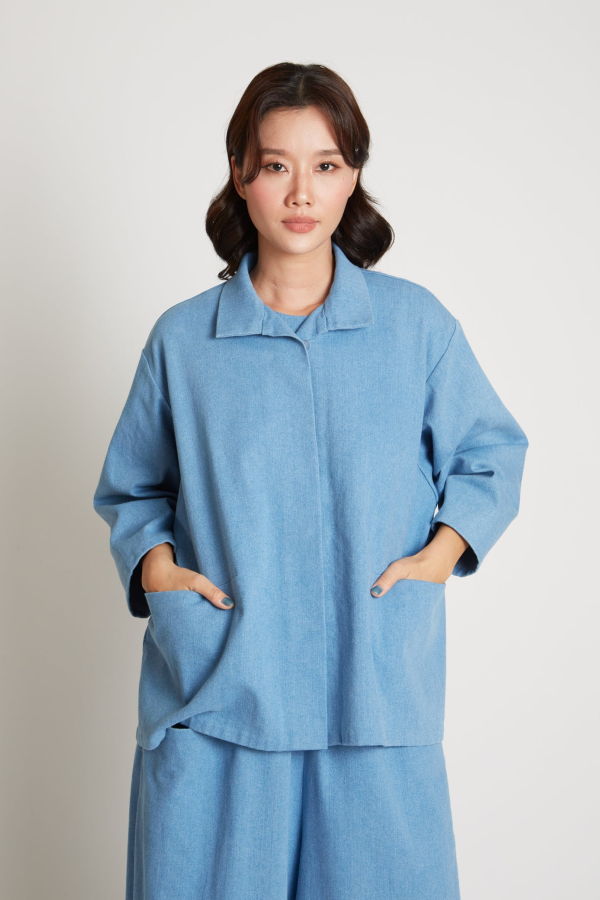 KAAREM Opaque Button-Up Pocket Denim Shirt Jacket