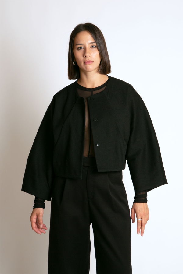 KAAREM Sponge Cropped Boxy Denim Jacket