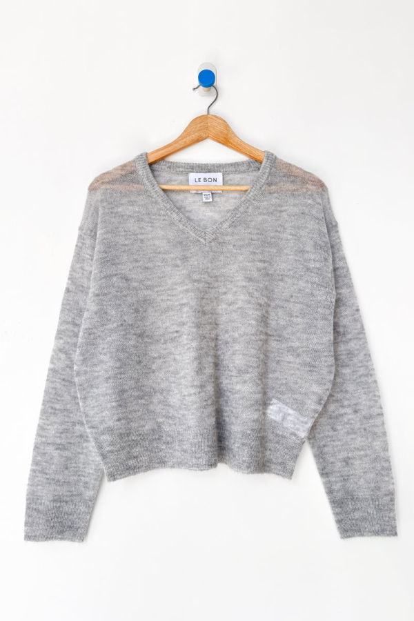 Le Bon Shoppe Matthew V-Neck Mohair Sweater - Icy Grey