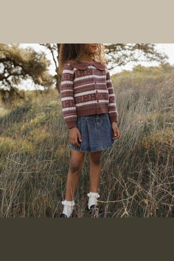 KIDS Rylee + Cru Fair Isle Cardigan - Rosewood