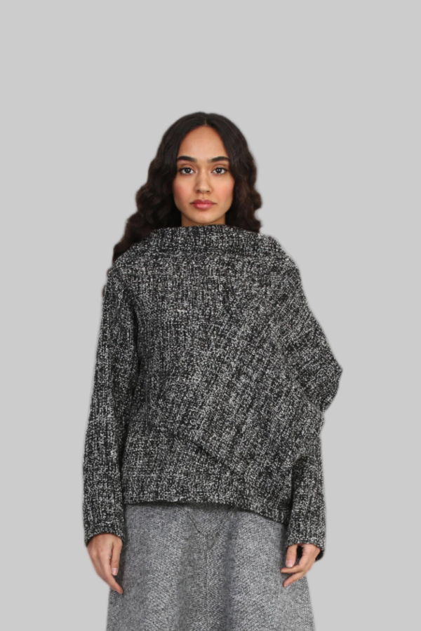 Solouk Asymmetrical Sculpted Pullover - Melange Grey