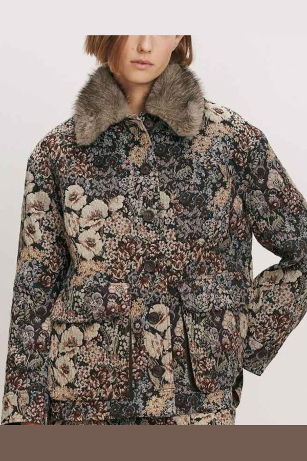 Veronica Beard Faux Fur Collar - Black Tipping / Limestone