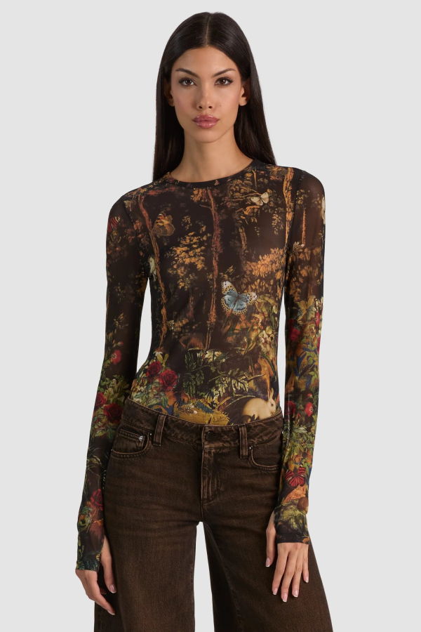 Alice + Olivia Delaina Full Length Long Sleeve Top - Wistful Woods
