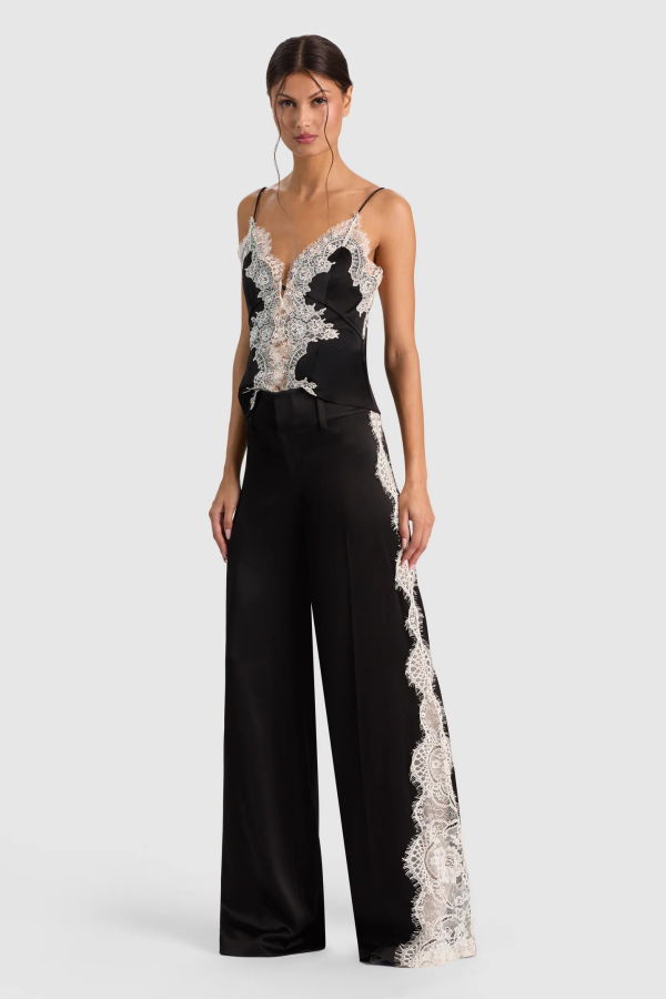 Alice + Olivia Olivia Wide Leg Lace Pant - Black