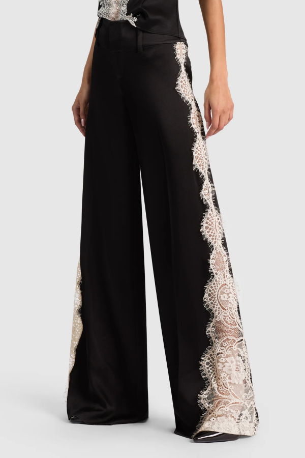 Alice + Olivia Olivia Wide Leg Lace Pant - Black