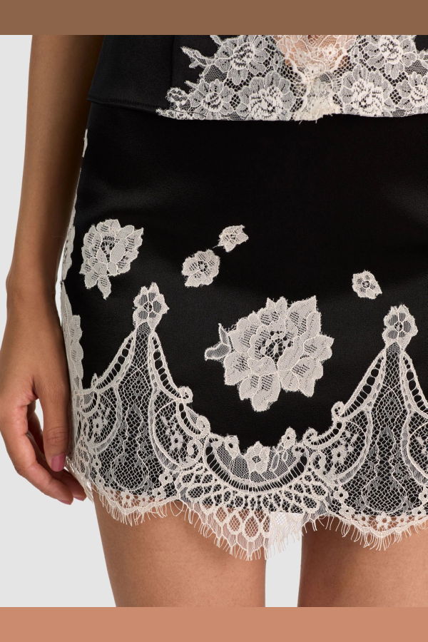 Alice + Olivia Rubi Lace Trim Micro Skirt - Black