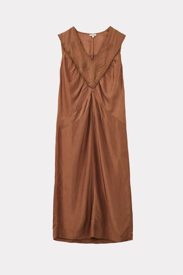 Caramel Embroidered Panelled Silk Dress