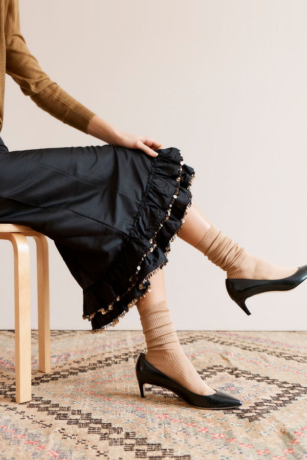 Caramel Silk Taffeta Pencil Midi Skirt