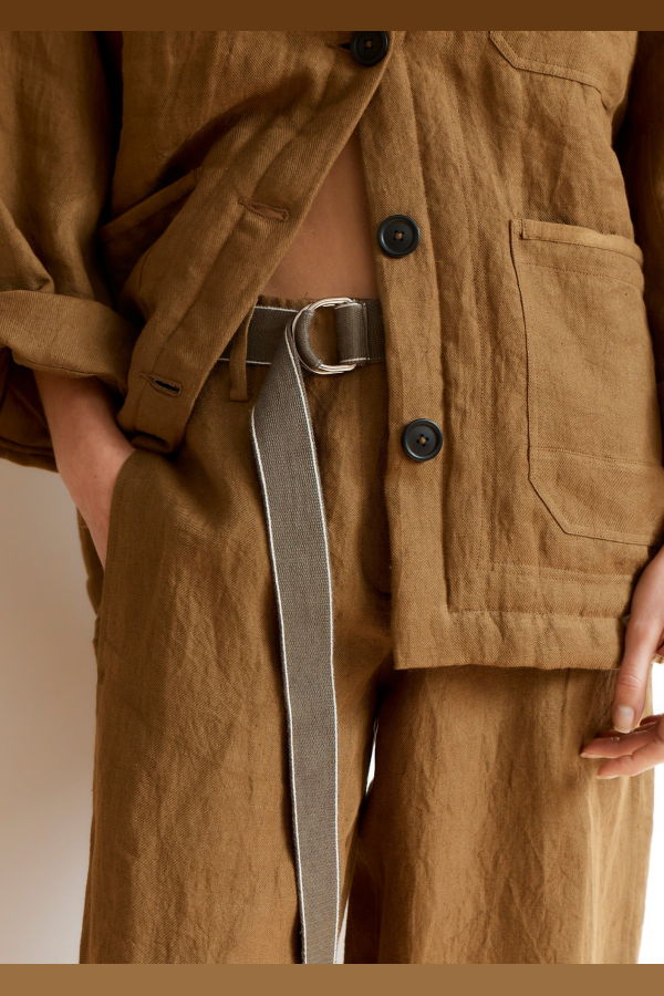 Caramel Wide Leg Linen Trousers