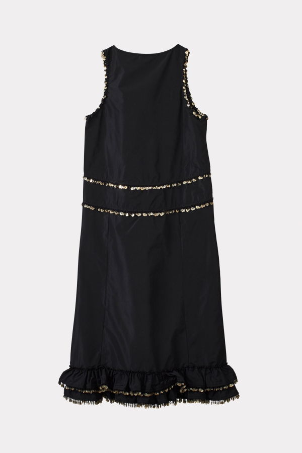 Caramel V-Neck Frill Dress Silk Taffeta