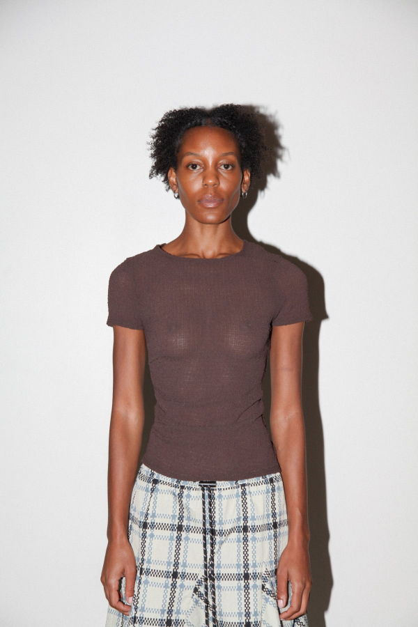KkCo Gauze Ruched Tee - Coffee