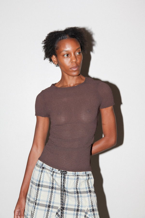 KkCo Gauze Ruched Tee - Coffee
