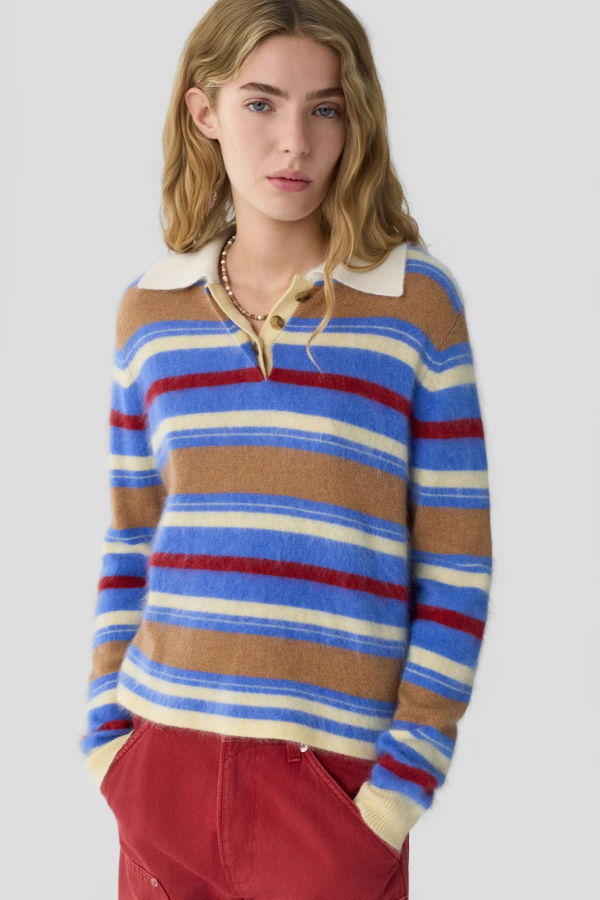 Guest in Residence Grizzly Cropped Rugby Sweater - Reservoir Combo
