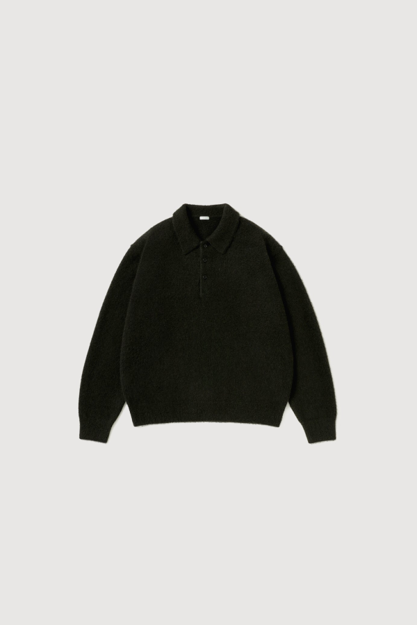 A.Presse Brushed Cashmere Middle Gauge Polo Collar Sweater - Olive