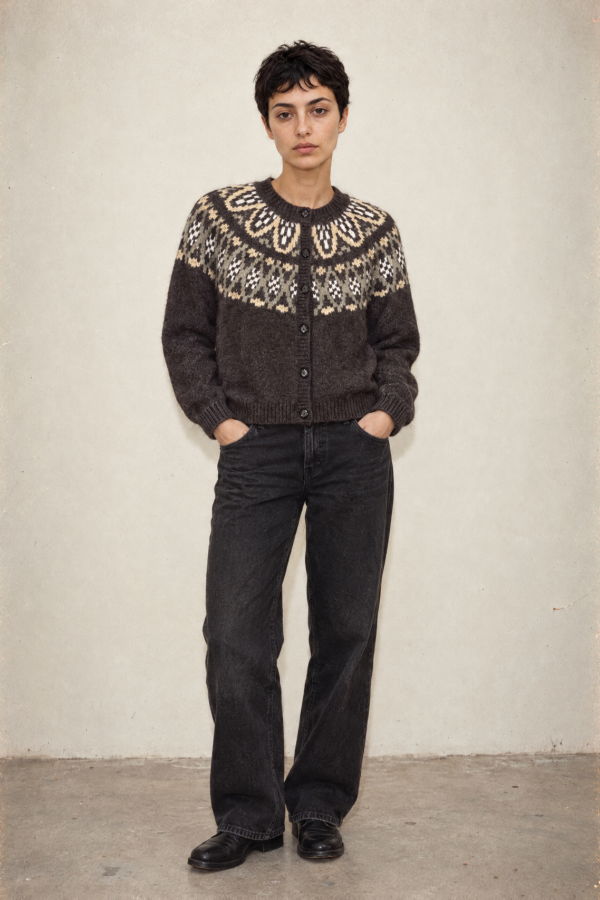 ASTR The Label Irene Fair Isle Oversized Cardigan - Brown