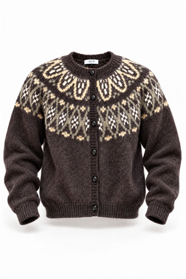 ASTR The Label Irene Fair Isle Oversized Cardigan - Brown