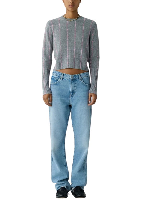 Guest in Residence Shrunken Checker Crew Sweater - Heather Grey/Sprinkle